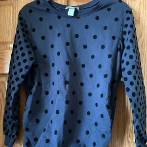 Navy maternity sweatshirt with velvet polka dots